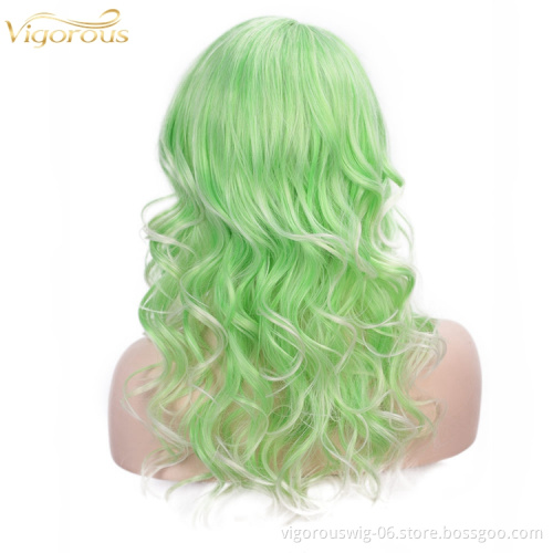 Vigorous Long green Wavy Hair Cosplay Clip In Synthetic Hair Extensions Wigs for Women Girl Wavy Cosplay party Heat Resistan Wig